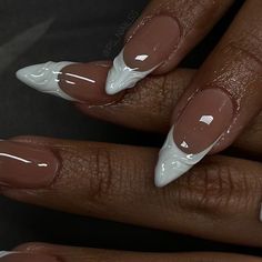 Keep it minimal and elegant in these sophisticated almond-shaped acrylic nails in a chic nude shade. Featuring delicate white tips and gel swirls, these nails are perfect for the modern mob wife who loves a touch of subtle sophistication. Acrylic French Design, Engagement Nails Oval, Custom Press Ons, Gel X Nails French, Nails For Red Dress Ideas, Deep French Nails, Engagement Photo Nails, Hollywood Nails, Engagement Nails