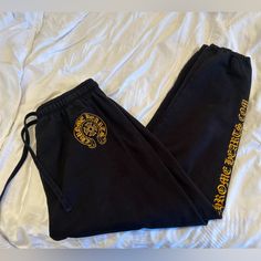 Black Men’s Sweat Pants Yellow Logo / Wording Logo Word, Chrome Hearts, Black N Yellow, Mens Pants, Black Men, Sweatpants, Yellow, Pants, Black