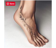 a woman's foot with a vine tattoo on the top and bottom of it