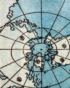 an old map showing the polar circle in blue and black ink, with lines drawn across it