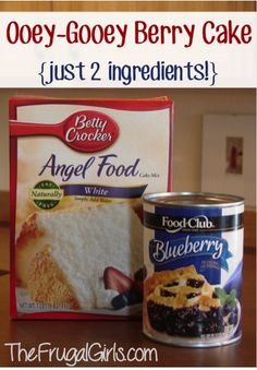 a can of angel food cake next to a box of angel food blueberry cake