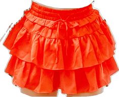 Red Ruffled Shorts For Spring, Orange Tiered Skirt For Spring, Chic Orange Summer Skort, Orange Ruffled Skirt For Summer, Orange Ruffled Skirt For Spring, Summer Orange Ruffled Skirt, Spring Orange Ruffled Skirt, Orange Tiered Summer Skirt, Orange Skort For Summer