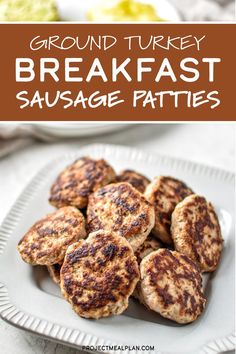 grilled sausage patties on a plate with text overlay