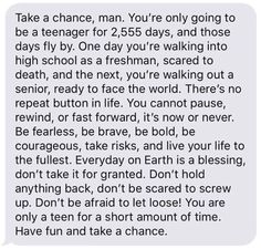 the text message is written in black and white, which reads'take a chance, man