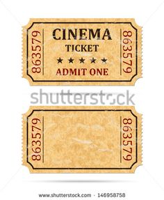 two admit tickets with the words cinema ticket and numbers on them, both in red and white