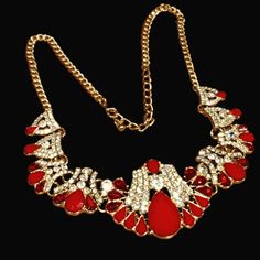 A Beautiful Red & Clear Rhinestone Necklace In Grande Style... Its Gorgeous !! Sparkles... Hollywood Measuring Approximately 18 1/2" All The Way Around. Red Rhinestone Necklace For Gift, Red Rhinestone Necklace For Party, Elegant Red Rhinestone Necklaces, Red Bling Jewelry For Evening, Red Rhinestone Evening Necklaces, Red Rhinestone Evening Jewelry, Red Rhinestone Necklaces For Evening, Red Rhinestone Jewelry For Evening, Red Rhinestone Evening Necklace