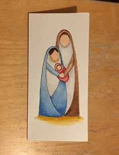 a watercolor painting of a woman holding a baby in her arms and standing next to a tree