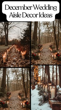 Elegant December wedding aisle decor with candles and simple boho outdoor style. Winter Wedding Background, Outdoor Winter Ceremony, Wedding Ceremony Aisle Decor Indoor, Christmas Wedding Aisle, Diy Winter Wedding Decorations, Outdoor Wedding Aisle Decorations, Elegant December Wedding, Outdoor Christmas Wedding, Winter Wedding Decorations Diy