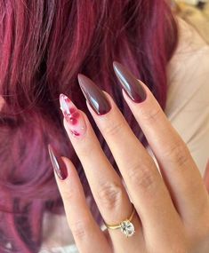 Maroon Chrome Nails, Embrace The Change, Fall Palette, Red Polish, Chrome Color, Cherry Nails, Manicures Designs, Chrome Colour