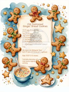 an old fashioned ginger bread cookies recipe is featured in this hand - drawn illustration,