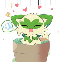 a cartoon cat is sitting in a pot