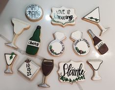 Stock the bar cookies. Engagement cookies. Sugar cookies. Wine cookies. Beer cookies. Martinis. Cocktails. Royal icing. Stock The Bar Bridal Shower Ideas, Stock The Bar Decorations, Stock The Bar Party Ideas Decorations, Stock The Bar Engagement Party, Stock The Bar Party Decorations, Engagement Themes