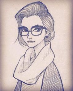 a drawing of a woman with glasses on top of her head and the caption that says