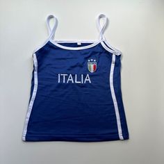 Y2K inspired Italia Italy blue tank top 🇮🇹  This embroidered top is perfect for summer, festivals and football / soccer season 🌞  Sizing * Please see the last image for the size guide * UK size guide  * Tight fitting  * True to size * Stretchy material Thrift Tank Top, Cute Tops Y2k, Cute Summer Tank Tops, Cute Tank Tops For Summer, 2000 Tops, Cool Tank Tops, Italian Y2k, Tank Tops Y2k, Summer Soccer