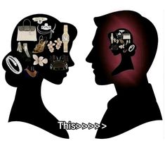 the silhouette of a man and woman's head with various items in their hair