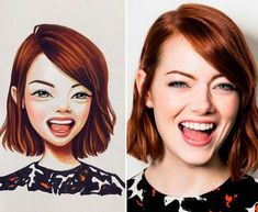 Famous people as realistic cartoon by Lera Kiryakova Portraits and caricatures that are excellent examples of a flattering likeness . See more ideas about caricature, celebrity caricatures Realistic Cartoons, Celebrity Portraits, Russian Artists, Emma Stone, Facial Expressions