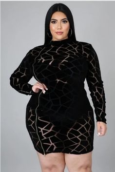 Sheer Dress Adjustable Zipper Closure Long Sleeve Mock Neck Under garment not included Material: Polyester and Spandex Model wearing a 2X Baddie Dresses, Short Party Dress, Goddess Dress, Eve Dresses, New Years Eve Dresses, Mock Neck Long Sleeve, Jumpsuits And Romper, Royal Blue Dresses, Curvy Outfits