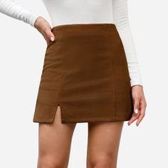 Upgrade your wardrobe with our Faux Suede Vented Mini Skirt. This chic skirt features a luxurious faux suede texture and stylish vents, adding a touch of sophistication to your outfit. Perfect for both casual and dressy occasions, this versatile mini skirt is a must-have addition to your collection. Product code: CAA02B3J006JJ/CAA02B3J006DD/CAA02B3J006HH Suede Texture, Chic Skirt, Chic Skirts, Casual Fits, Faux Suede, Fitness Fashion, Mini Skirt, Camel, Cute Outfits