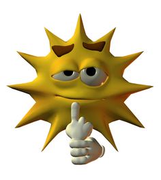 a cartoon sun pointing at something with his finger