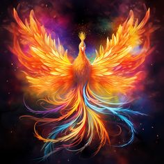 AI art, digital art image of a colourful phoenix Pheonix Aestethic Wallpaper, Phoenix Background, Phoenix Fire, Phoenix Tattoo Design