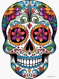 a colorful sugar skull with flowers on it