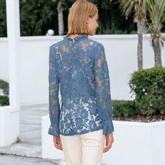 Elevate your layering game with the Layering Lace Puffed Sleeve Sheer Top, perfect for adding a touch of femininity to any outfit. This sheer lace top is designed to be layered over a tank or bralette, creating a stylish and versatile look. Chic Lace Patchwork Tops For Spring, Long Sleeve Lace Top For Spring, Elegant Lace Patchwork Top For Spring, Elegant Spring Lace Patchwork Top, Elegant Lace Top For Brunch, Long Sleeve Scalloped Lace Blouse For Spring, Spring Long Sleeve Blouse With Scalloped Lace, Elegant Lace Patchwork Top For Fall, Chic Lace Top With Lace Cuffs