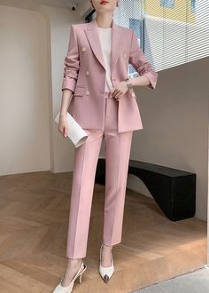 Vivian Seven Pantsuit Suits Formal Women, Coat And Pants Women Formal, Women Suits Business Office Outfits, Light Pink Suits Women, Women Blazer Outfit Formal, Coat Pant For Women Formal, Coat Suits For Women, Formal Pink Outfit, Women Suits Design