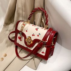 Exquisite Small Bags Women New Fashion Versatile Messenger Bag Sweet Cherry Square Chains Crossbody Bags Wallet Purse [23y 8m 29d] Cherry Bag, Cherry Charm, Soft Pattern, Yellow Handbag, Structured Design, Women Crossbody Bag, Fancy Bags, Crossbody Bag Women, Cherry Print