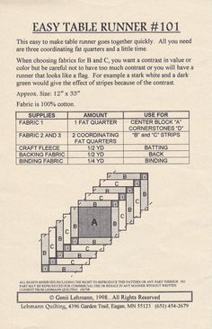 an old advertisement for the easy table runner 101, with instructions on how to use it