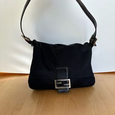 Questions? Leave A Comment Below! Designer Black Baguette Bag, Fendi Mama Baguette, Vintage Fendi, Black Nylons, Fendi Bags, Leave A Comment, Silver Color, Black Silver, Shoulder Bags