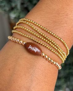 Football Beaded Bracelet – Ribbon Chix Football Bracelet, Brass Beads, Tennis Ball