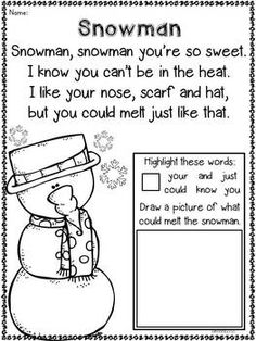 a snowman poem for kids to read