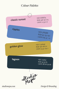 Colour palette with four bars of different colors with corresponding hex, RGB and CMYK codes. Soft Branding Design, Nostalgia Color Palette, Branding Colour Palette, Vintage Color Palette, Vintage Seaside, Vintage Colour Palette, Christmas Color Palette, Presentation Design Layout, Creative Design Studio