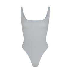 Fits Everybody Square Neck Bodysuit | Moonstone — A square neckline and low scoop back make this bodysuit a flattering base layer or everyday wardrobe item. Features a high cut leg opening and thong back that remains invisible under clothing. Summer High Cut Shapewear Bodysuit, Sleek High Cut Summer Bodysuit, Sleek High-cut Summer Bodysuit, High Cut Seamless Bodysuit For Summer, Summer Scoop Neck Shapewear Bodysuit, Summer Shapewear Bodysuit With Scoop Neck, Sleek Summer Bodysuit With Moderate Back Coverage, Sleek Summer Bodysuit With Seamless Construction, Summer Elegant Bodysuit With Scoop Back