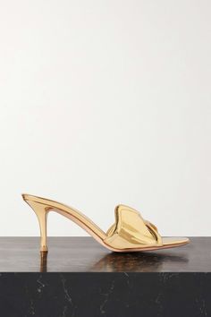 Shop GIANVITO ROSSI 70 mirrored-leather mules, Explore the latest GIANVITO ROSSI women's collection today on NET A PORTER Rose Gold Accessories, Molten Metal, Rossi Shoes, Make An Impact, Shades Of Gold, Leather Mules, Gold Mirror, Mid Heel, Mules Shoes