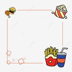 french fries, hamburger and soda on a white background with an empty space for the text