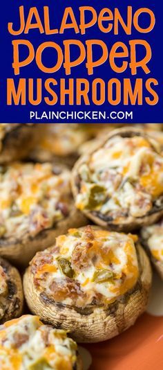 jalapeno popper mushrooms with text overlay