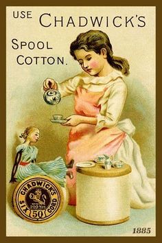 an old fashioned advertisement featuring a woman sewing