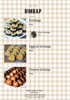 the menu for kimbap is shown here