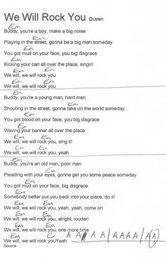 a handwritten song from the movie we will rock you