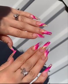 Fushia Acrylic Nails Designs, Boujee Summer Nails, Karol G Nails, Sunflower Nails, Long Acrylic Nail Designs, Nails Today, Dope Nail Designs