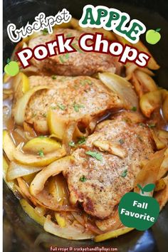 pork chops with apples and onions in a slow cooker