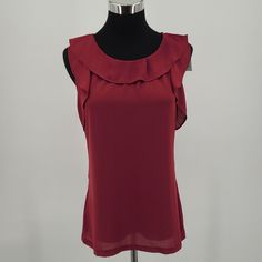 Nwt Loft Outlet Sleeveless Top With Ruffle Accent Color: Magenta Women's Size Small 100% Cotton Machine Wash / Tumble Dry Measures Approximately 17" Pit To Pit And 24" Long Solid Ruffled Tank Top, Ruffled Tank Top For Workwear, Solid Color Sleeveless Top With Ruffles, Sleeveless Stretch Blouse With Ruffles, Sleeveless Solid Color Ruffled Top, Ruffled Sleeveless Blouse Tank Top For Work, Ruffled Sleeveless Blouse For Work, Stretch Sleeveless Ruffled Tops, Flounce Top