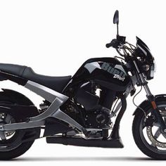 a black motorcycle is shown on a white background