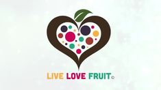 the logo for live love fruit, which is designed to look like a heart with colorful dots