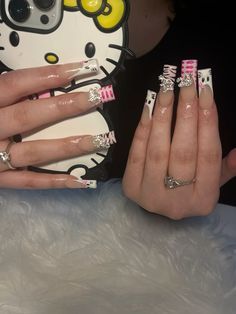 Hello kitty eatsss Hello Kitty White Nails, Hello Kitty Birthday Nails, Hello Kitty Gel Nails, Hello Kitty Nails Long, Hello Kitty Nail Set, Hello Kitty Acrylics, Hello Kitty Nails Acrylic, Hello Kitty Nail Designs, Hello Kitty Acrylic Nails