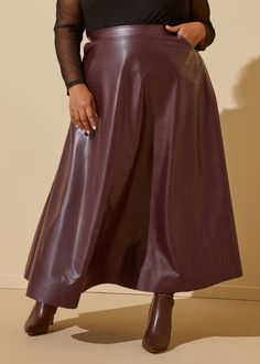 Plus Size faux leather maxi skirt trendy vegan leather skirts Party Dress For Plus Size, Dress For Plus Size Women, Leather Plus Size, A Line Maxi Skirt, Work Party Dress, Leather Maxi Skirt, Dress For Plus Size, Vegan Leather Skirt, Burgundy Skirt