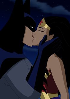 batman and wonder kissing in the dark