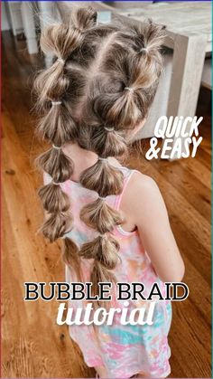 My new favorite kid’s hairstyle- double bubble braids! This hair tutorial is so easy that anyone can do it. So, if you’re looking for a new and fun hairstyle for your little girl, you should definitely try this! It’s perfect for these hot summer days at camp – especially for girls with medium to long hair, it won’t get all messy! ☀️ Check out this tutorial and let me know how it turns out. Angela Lanter. Kids Hairstyles: Double Bubble Braids Bubble Braids Thick Hair, Easy Cute Hairstyles For Long Hair For School Kids, Double Bubble Braids Tutorial, Bubble Braid Tutorial Ponytail, Fun Bubble Braid Hairstyles, Girls Bubble Braid Pigtails, How To Make A Bubble Braid, Kids Hair Dos For Girls Children, Little Kid Hairstyles Easy