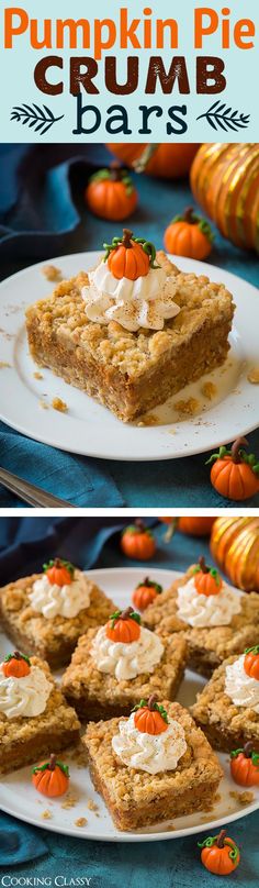 pumpkin pie crumb bars on a white plate